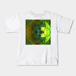 Mosaic Kaleidoscope Flower Green Orange and Blue Kids T-Shirt